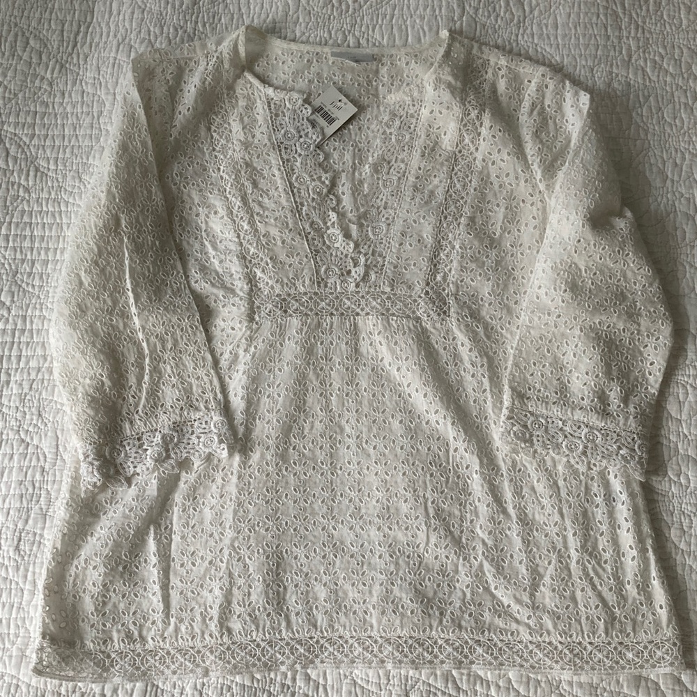J. Jill White Eyelet Blouse, small petite